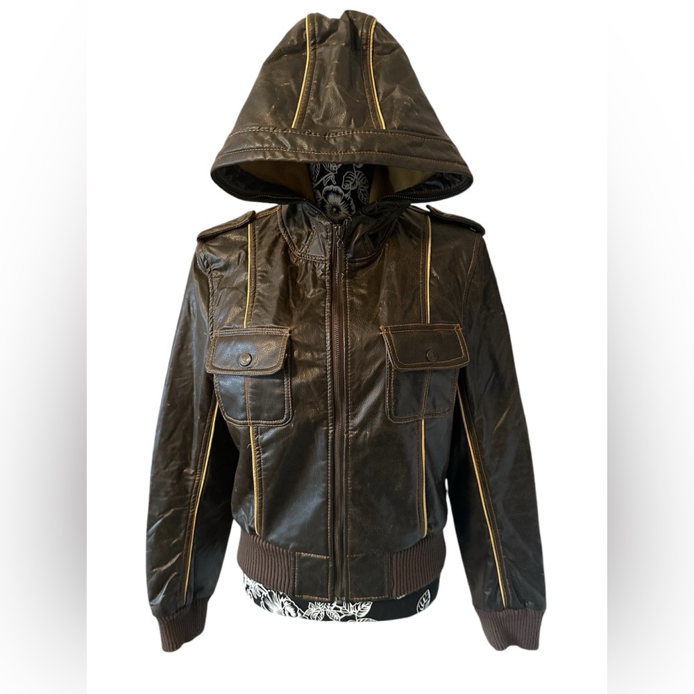 Steve Madden Brown Vegan Full Zip Hooded Jacket Coat Size XL Youth